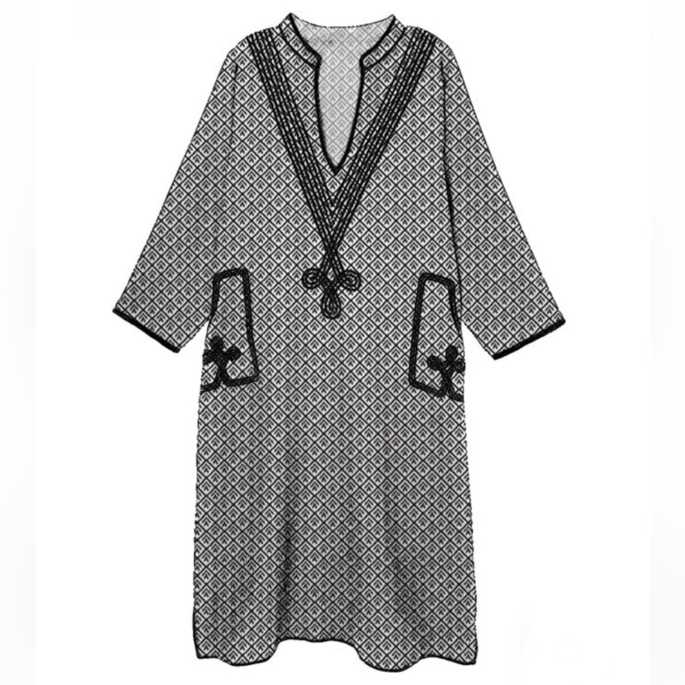 Baacal embroidered dress, tunic, coverup black white geo print -curvy 10/12 plus